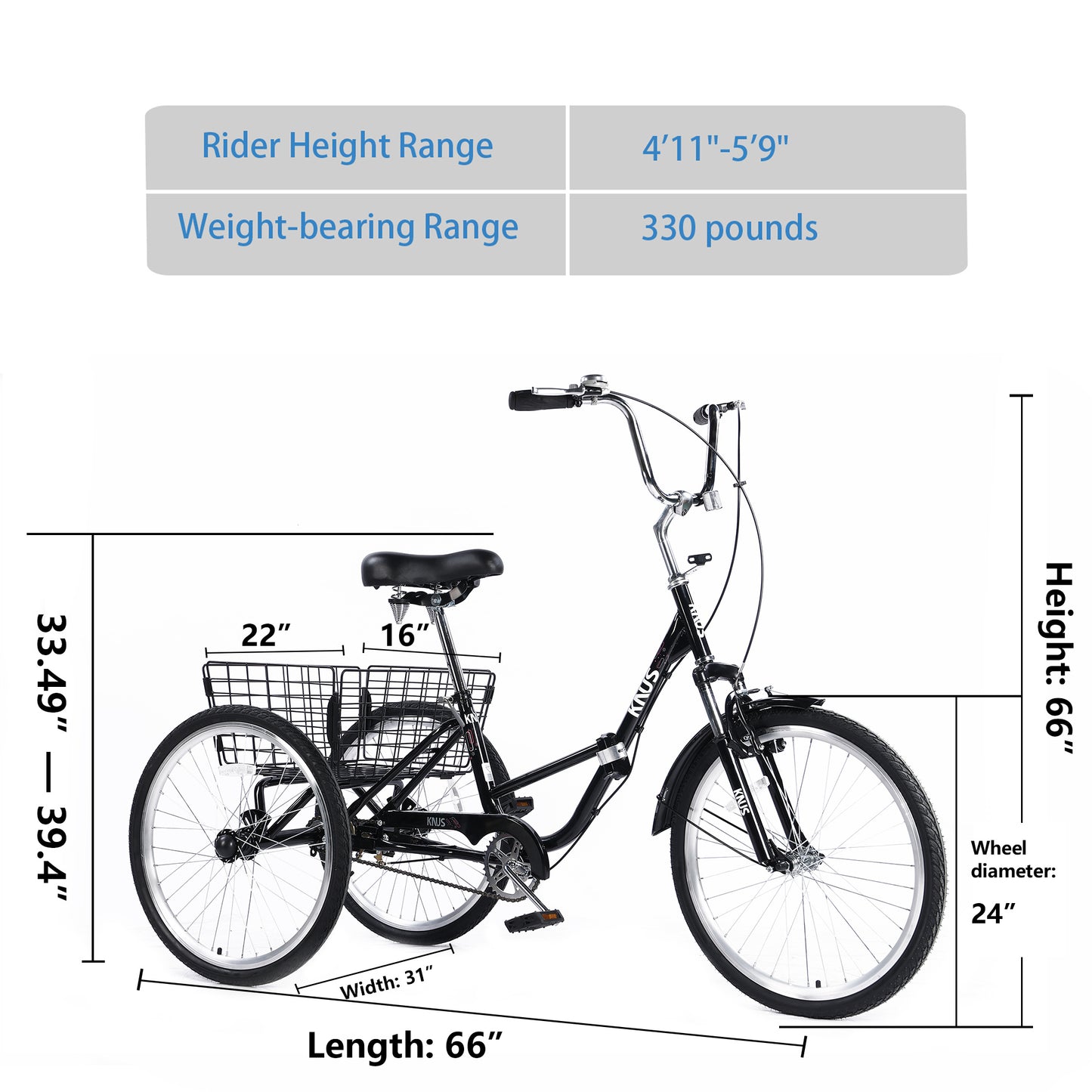 KNUS Adult Folding Tricycles 3 Wheel W/Installation Tools with Low Step-Through; Large Basket; Foldable Tricycle for Adults; Women; Men