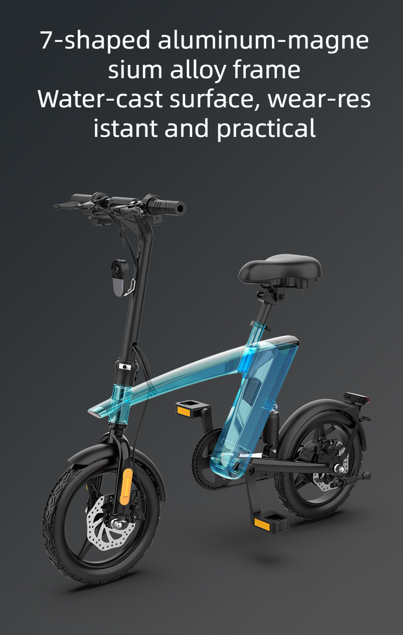 KAIXIN H1 Foldable Electric Bike 250W 36V 10AH 14 Inches Tire Electric Bike With Pedal Assist 100KG Load