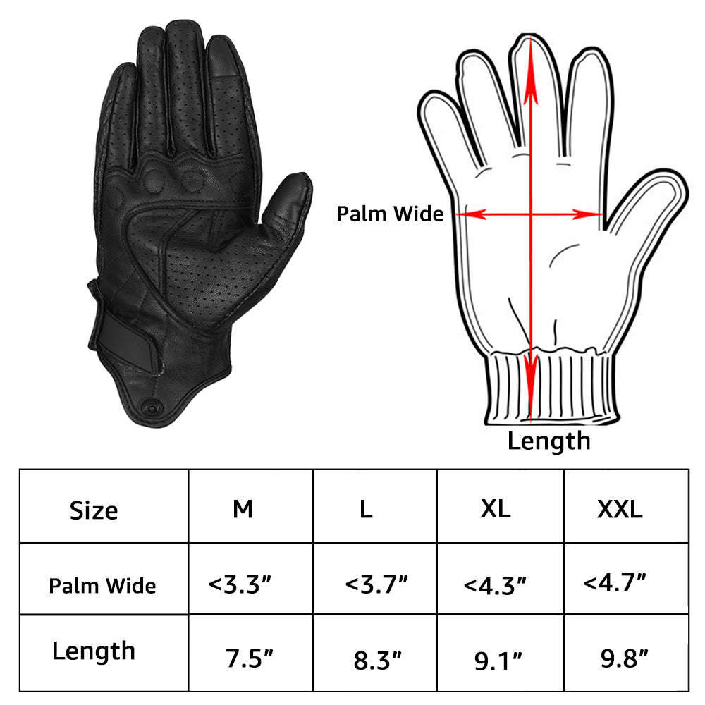 Genuine Leather Motorcycle Gloves Perforated Full Finger Touch Scree M L XL XXL