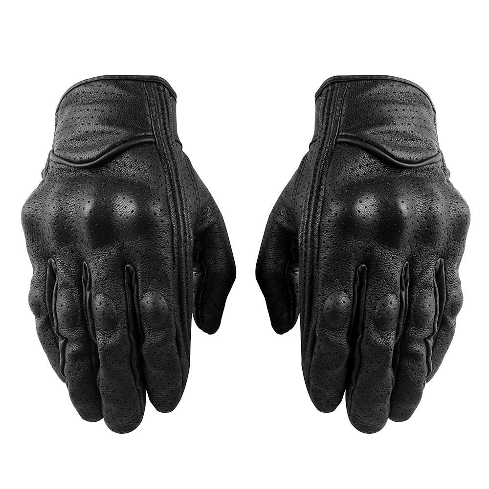 Genuine Leather Motorcycle Gloves Perforated Full Finger Touch Scree M L XL XXL