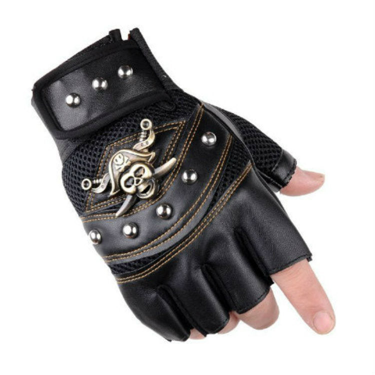 Punk Skulls Rivet PU Leather Gloves Men Women Fashion Hip Hop Anti-slip Half Finger Gloves Summer Cycling Motorcycle Accessories